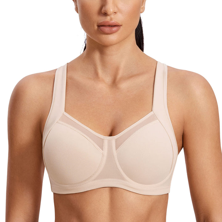SYROKAN Damen Starker Halt Sport BH - Mesh mit Bügel Ringerrücken Ohne Einlagen Fitness Lauf Joggen