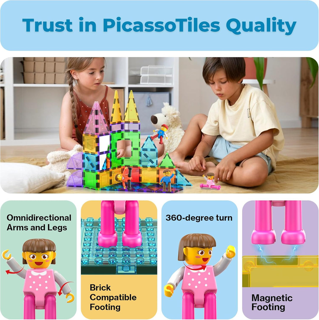 PicassoTiles Magnetic 4 Familien-Aktionsfiguren Kleinkind Spielzeug Magnet-Erweiterungspaket Pädagog