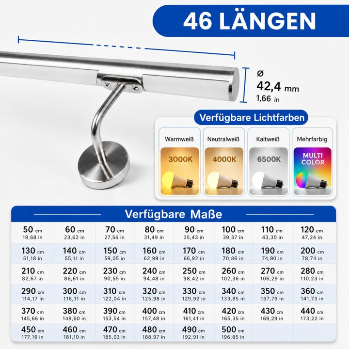 Treppengeländer aus Edelstahl | Treppengeländer mit LED-Licht warmes weisses Licht natürlich kalt me