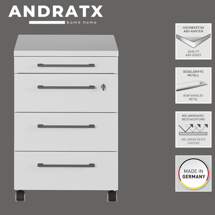 bümö Andratx Rollcontainer mit Schubladen, Container abschliessbar aus Holz in grau - Rollwagen für'