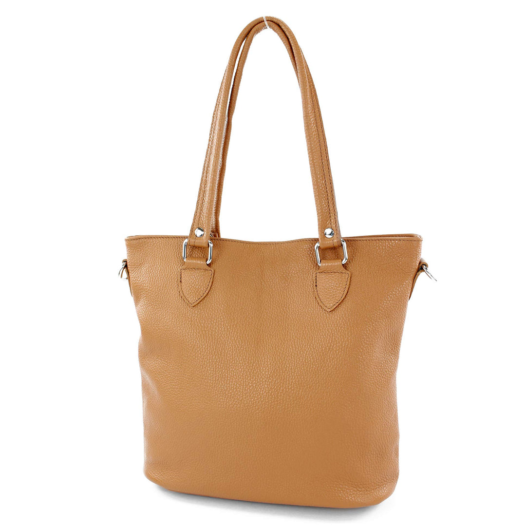modamoda de - T215 - Italienische Ledertasche Shopper Large Cognac, Cognac