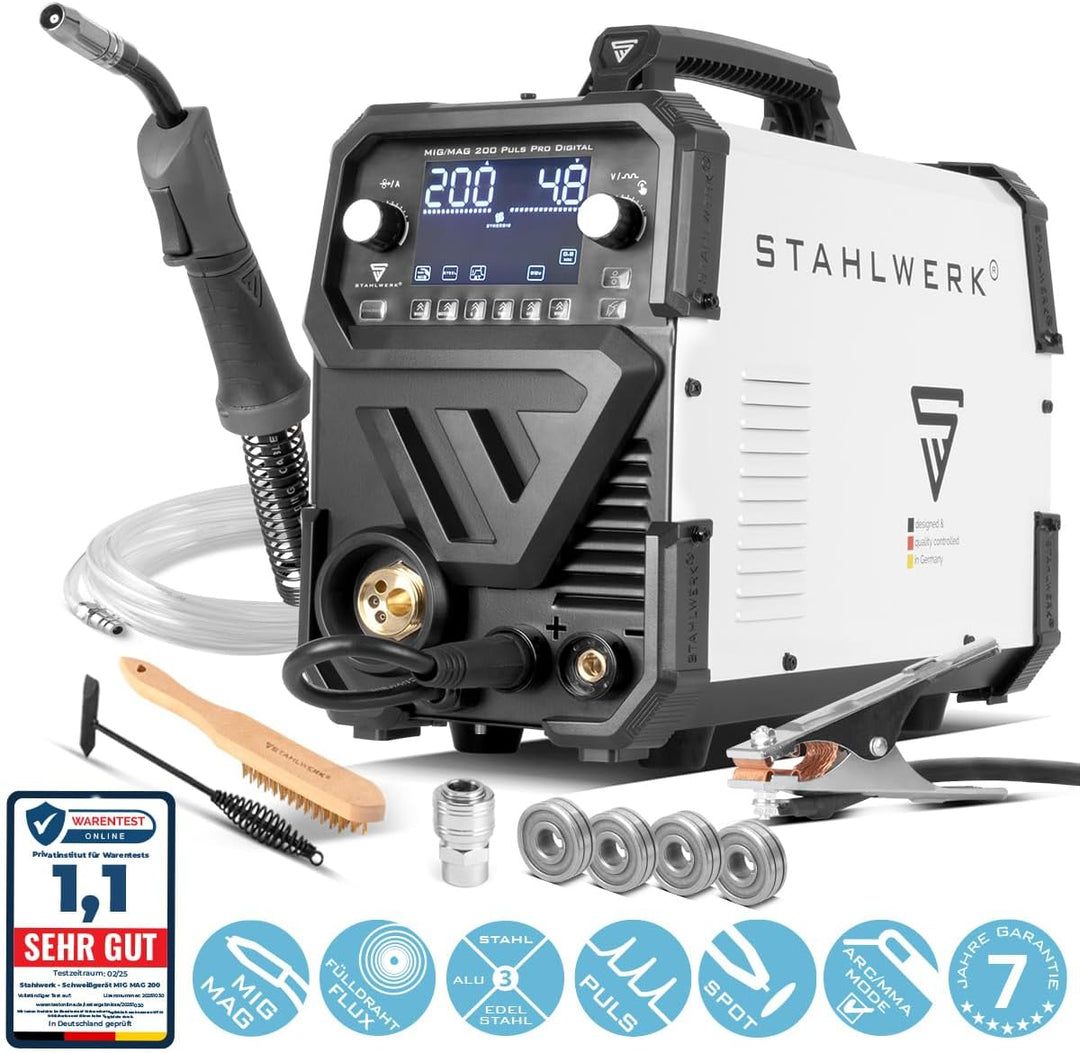 STAHLWERK Schweissgerät Kombi MIG MAG 200 Spot Puls Pro - digital, 200A IGBT Inverter, Fülldraht, FL
