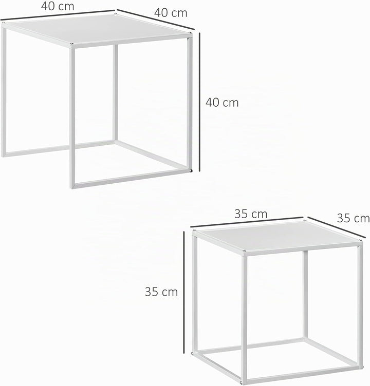 HOMCOM Couchtisch Quadratisch 2er Set, Satztisch Modern Wohnzimmertisch Stapelbar Kaffeetisch Beiste