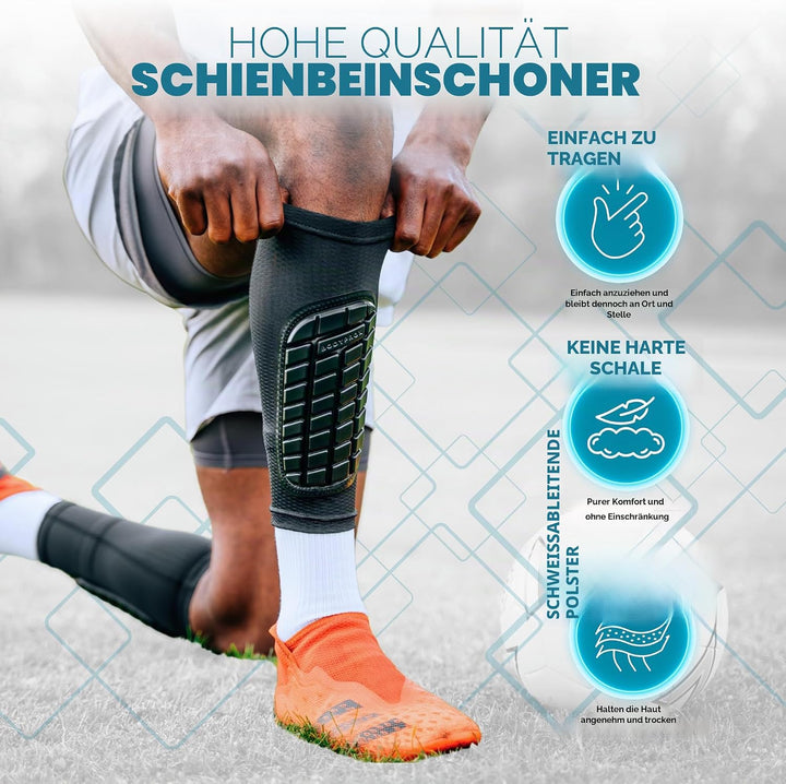 Bodyprox Fussball-Schienbeinschoner für Männer, Frauen und Jugendliche M Schwarz, M Schwarz