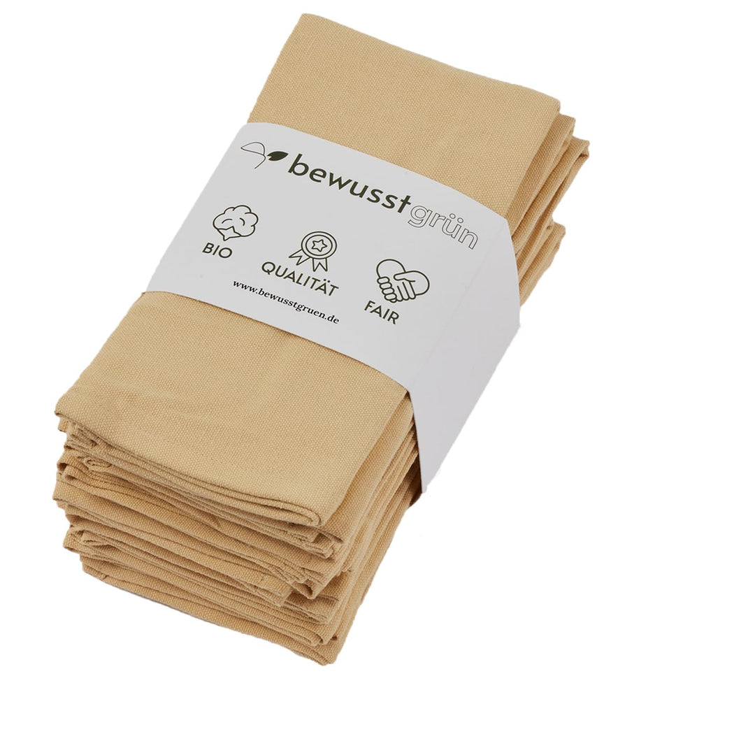 6 Faire &amp; Nachhaltige Stoffservietten + Faltanleitungen I 100% Bio-Baumwolle I 45x45 cm Beige Beige