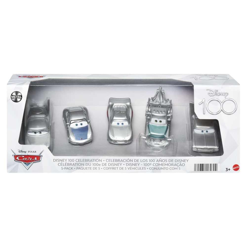 DISNEY Pixar Cars 5er-Pack - Lightning McQueen, Sally, Hook, Flo, Ramone, Platindekoration, Massstab