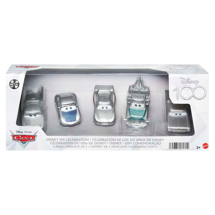 DISNEY Pixar Cars 5er-Pack - Lightning McQueen, Sally, Hook, Flo, Ramone, Platindekoration, Massstab