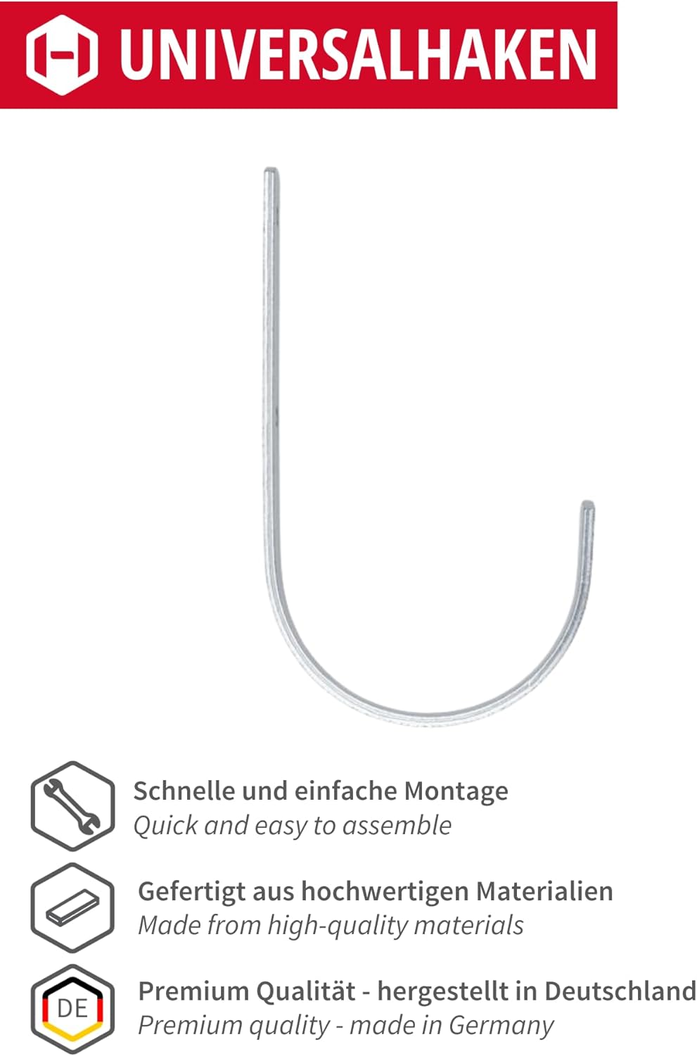 Gedotec Wandhalterung - Universal-Haken Stahl verzinkt | 10 Stück Leiterhaken gebogen 180 x 100 mm |