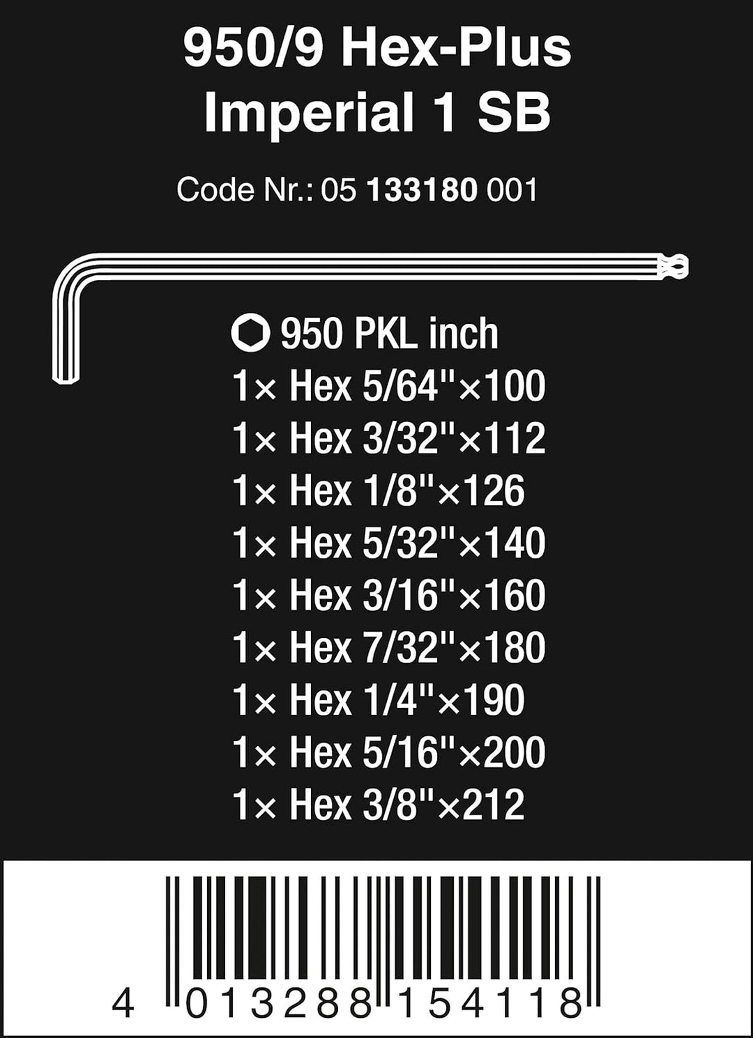 Wera 950 PKL/9 SZ N SB Winkelschlüsselsatz, zöllig, BlackLaser, 9-teilig, Wera 05133180001
