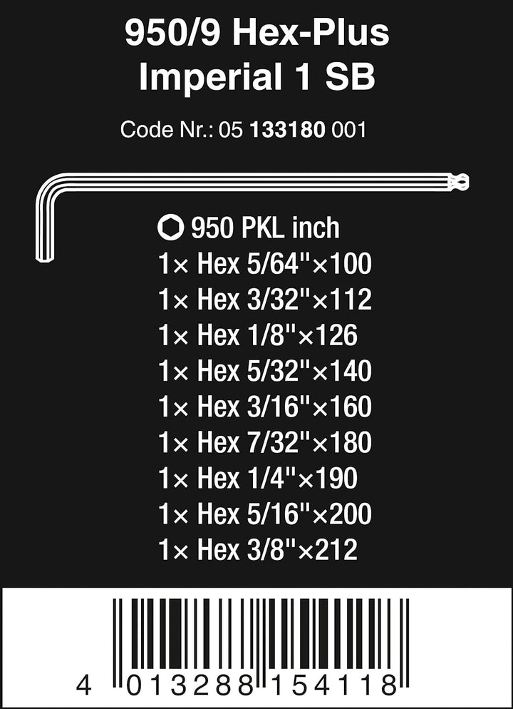 Wera 950 PKL/9 SZ N SB Winkelschlüsselsatz, zöllig, BlackLaser, 9-teilig, Wera 05133180001