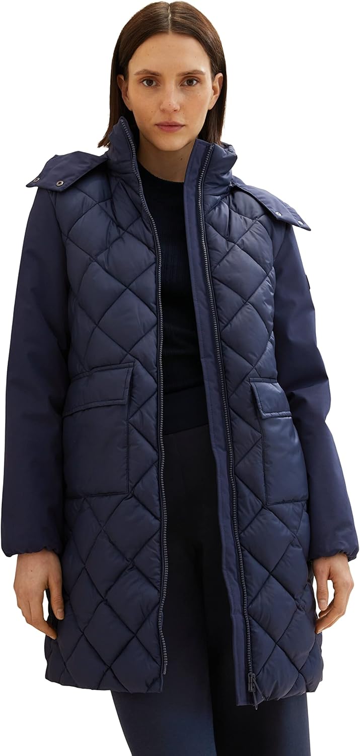 TOM TAILOR Damen Steppmantel mit Abnehmbarer Kapuze & Taschen M 10668 - Sky Captain Blue, M 10668 -