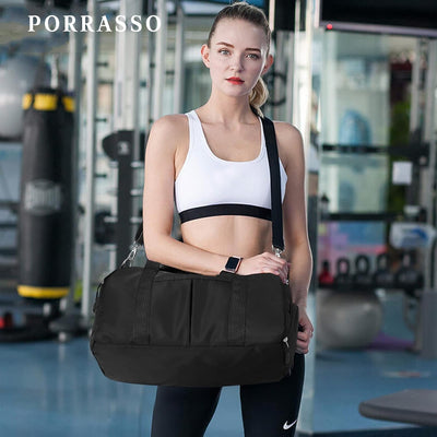 PORRASSO Sporttasche Damen Reisetasche Gross Trainingstasche Schwimmtasche mit Schuhfach Nassfach Fi