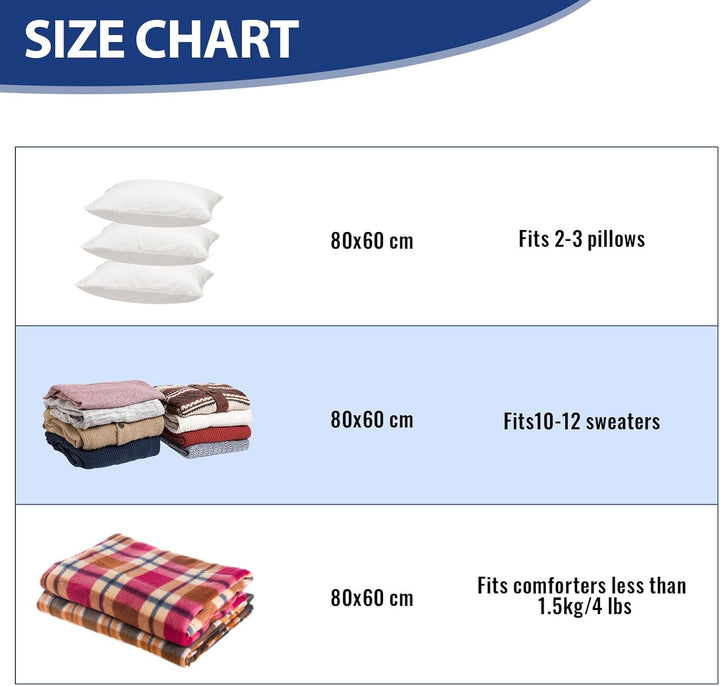 Chuner 10er Set Vakuumbeutel für Bettdecken - 80 x 60 cm, mit Luftdichtem Ventil und Handpumpe - BPA