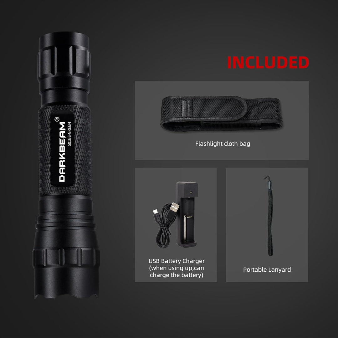 DARKBEAM Grünes licht Taschenlampe Taktische LED Aufladbar USB, 501BS hohe Lumen Zoomable Grüne Tasc