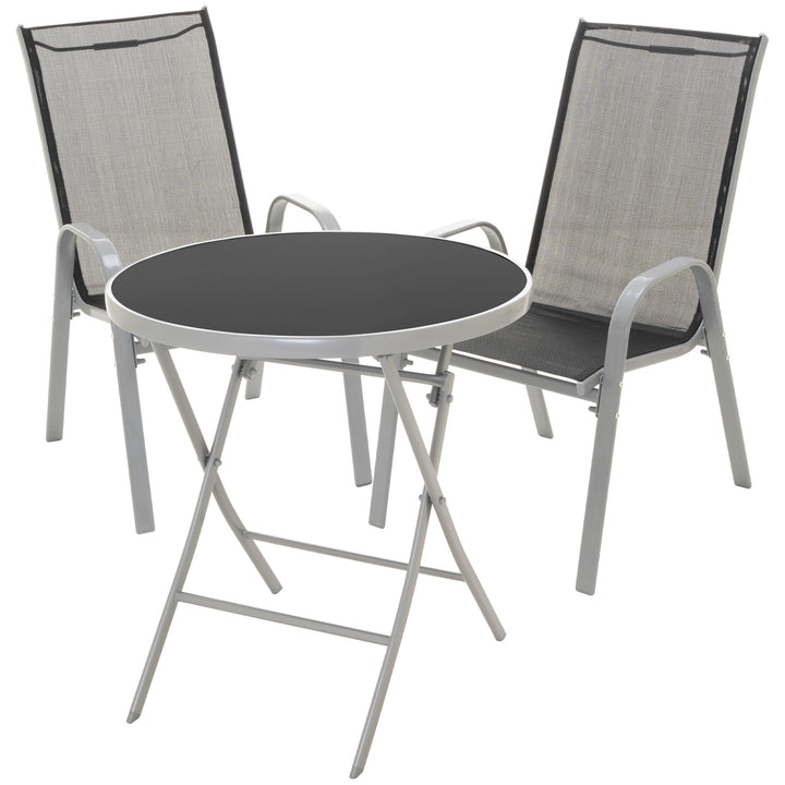 Nexos Trading Bistroset Balkonset – Gartengarnitur Sitzgarnitur aus Glastisch & Stapelstuhl – Stahlg