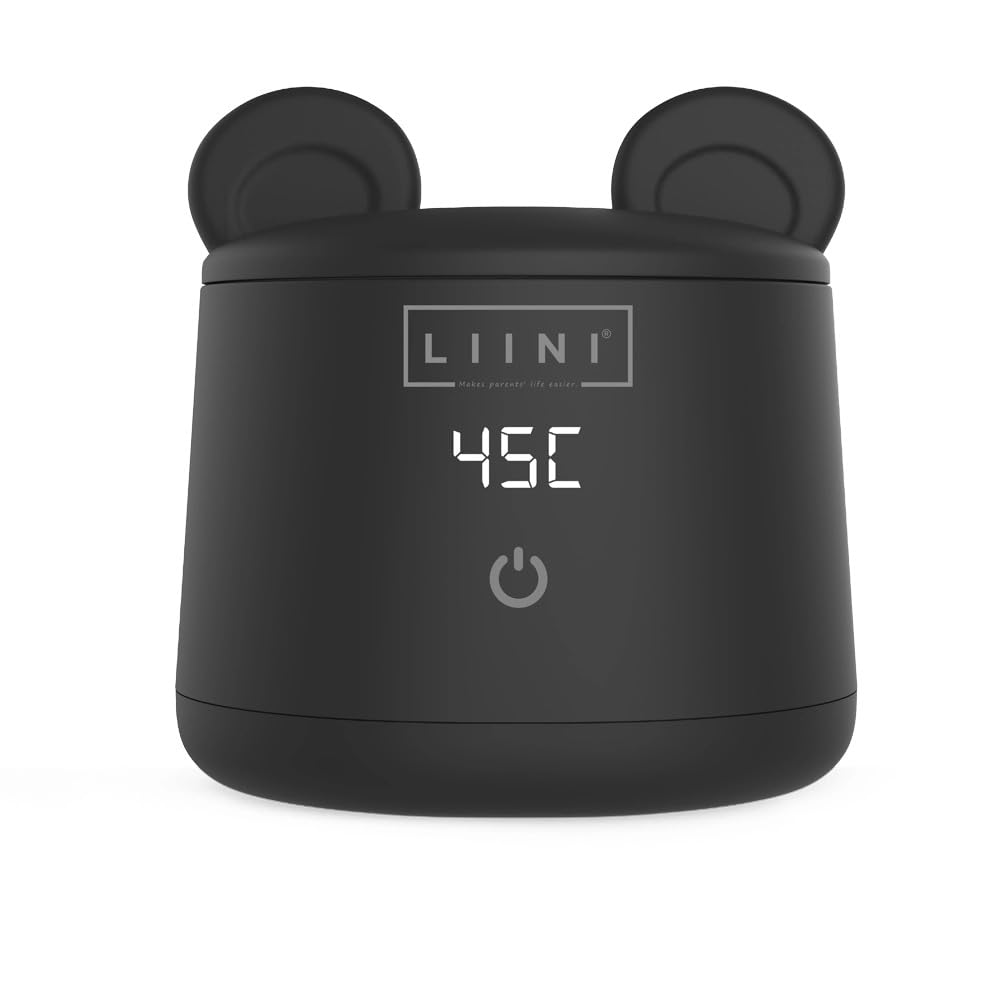 LIINI® BASIC Flaschenwärmer mit Akku, 45W, schwarz – 4 Stufen 37/40/45/50°C, Akku 9.000 mAh, unterwe