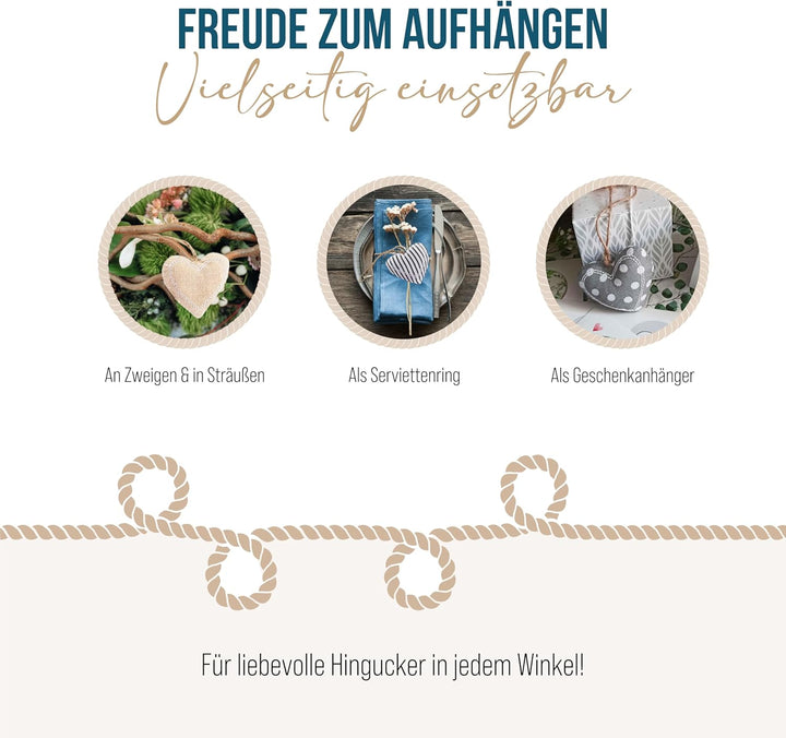 Deko-Anhänger Herzen, 6er Set: Herzanhänger Stoff, Stoffanhänger Herz, Dekoherzen zum Aufhängen, Wei