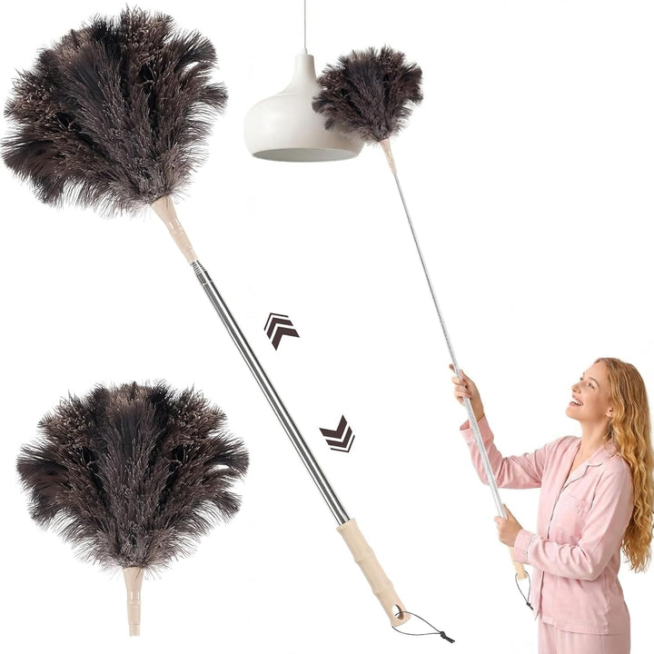 DULCE DOM Straussenfeder Staubwedel mit Teleskopstiel 125cm, Waschbar für Decken Lampen Möbel, Kratz