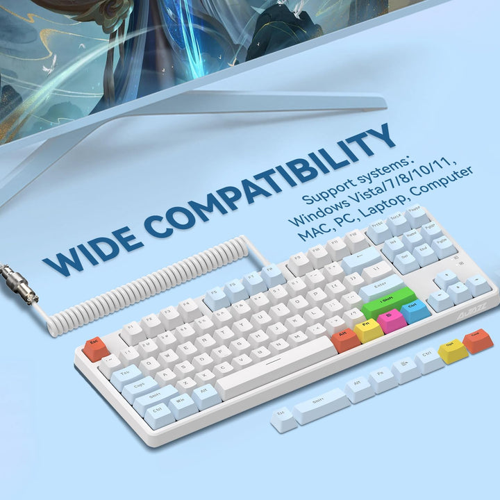 AJAZZ AK873-75% Wired Gaming Tastatur mit Spiral USB-C Kabel-Hot Swappable Blue Switch Mechanische T