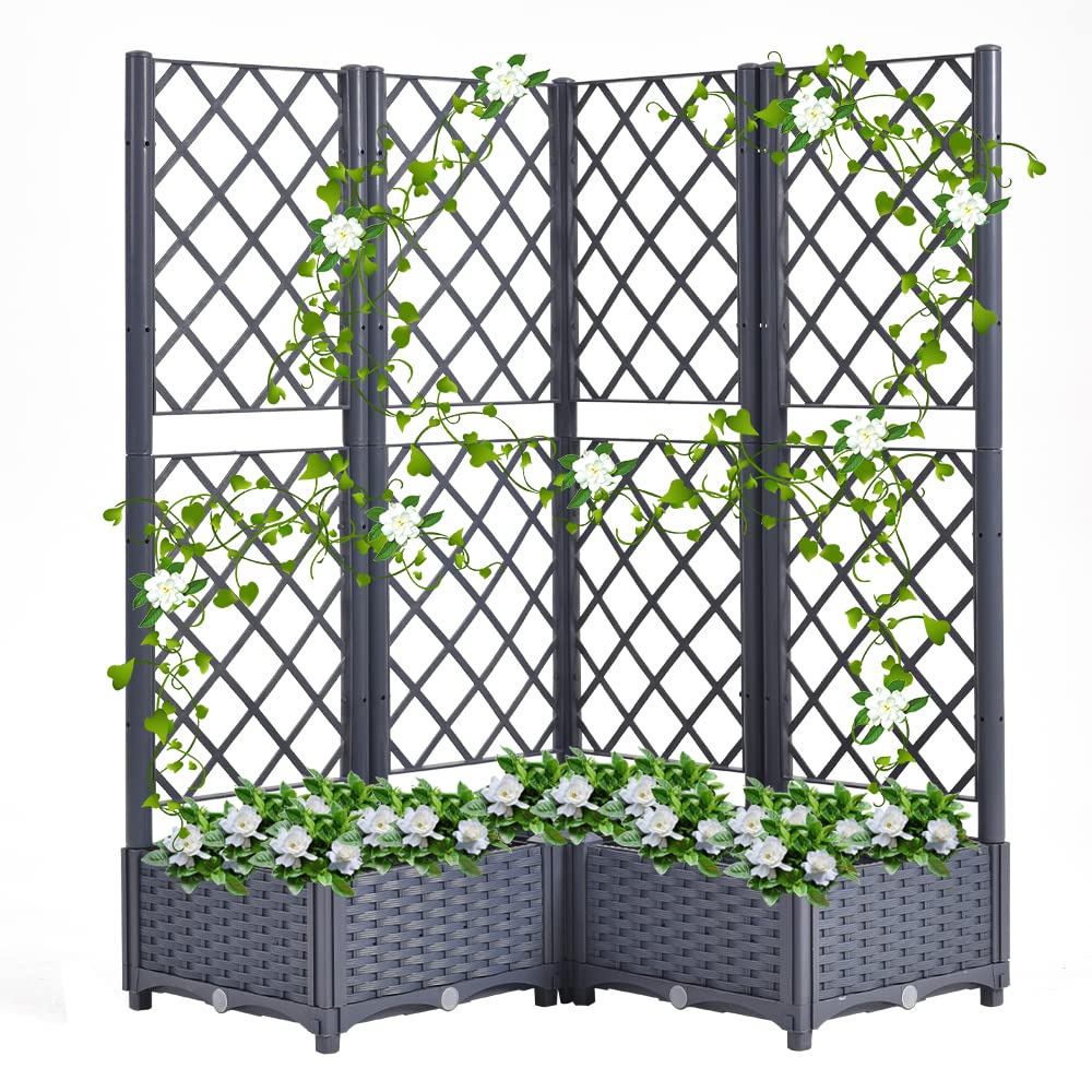 Mingone Rankgitter Hochbeet Pflanzgefäss Blumenkasten mit 3 Pflanzgefäss Wasserspeicher Balkonkasten