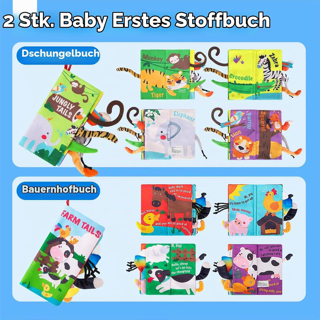beiens Babybuch Baby Stoffbuch - 2 Stück Fühlbuch Spielzeug ab 6 Monate, Bilderbuch Fühlbuch Knister