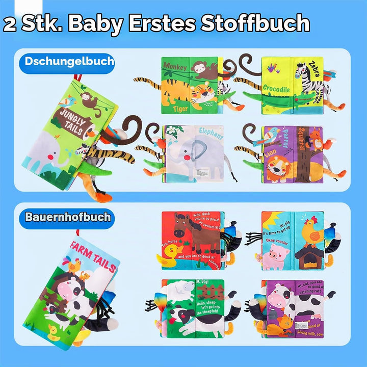 beiens Babybuch Baby Stoffbuch - 2 Stück Fühlbuch Spielzeug ab 6 Monate, Bilderbuch Fühlbuch Knister