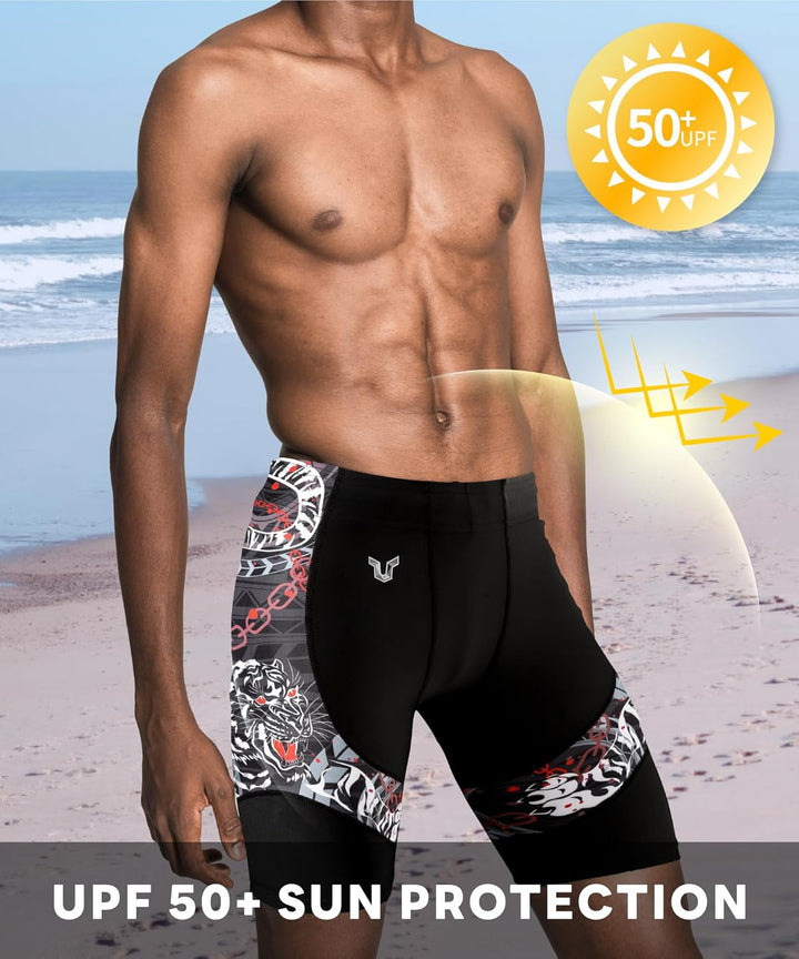 HUGE SPORTS Herren Splice Schwimmhose Kompression Jammer Lang Wilde Serie S Hammerkopfhai, S Hammerh