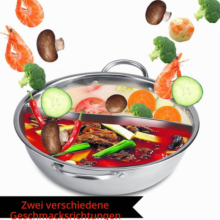 Chinese Hot Pot, zwei Zimmer Shabu-Shabu-Edelstahl-Topf Tiefer Topf für 4-5 Personen, verwendet mit
