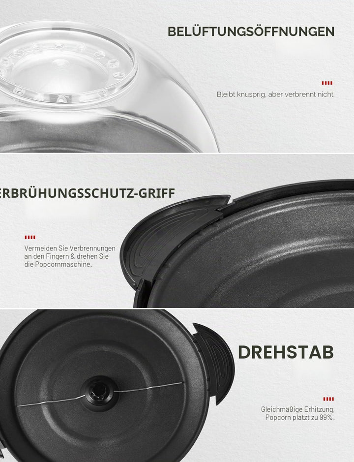 Yabano Popcornmaschine 5L mit Antihaftbeschichtung, 800W Popcorn Maschine für Zuhause, Familienfeier