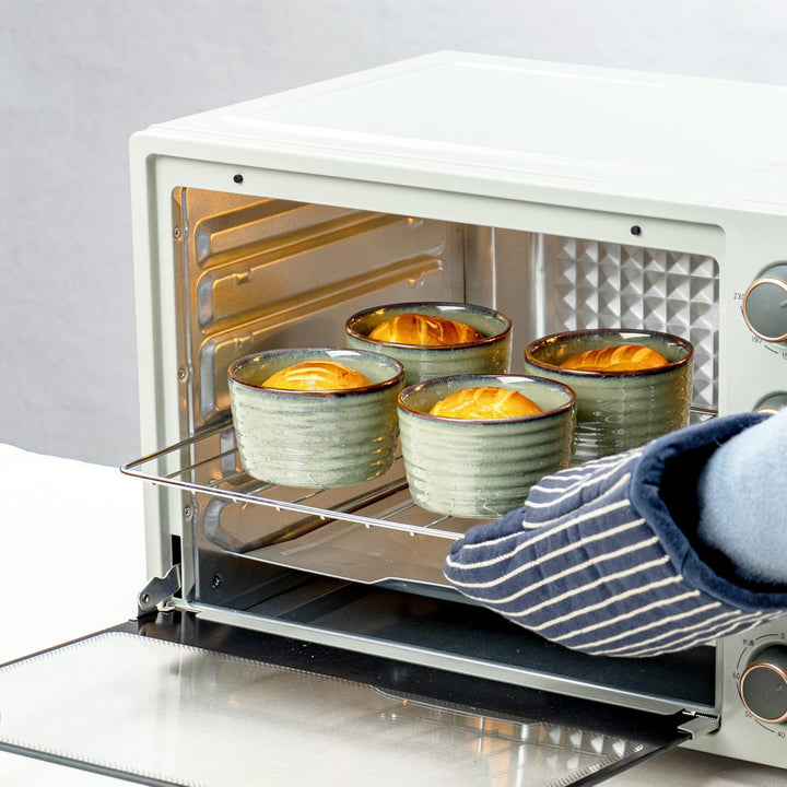 Souffle Förmchen, Porzellan Schälchen Grün für 6 Personen - Mini Auflaufform Reaktive Glasur Grün, D