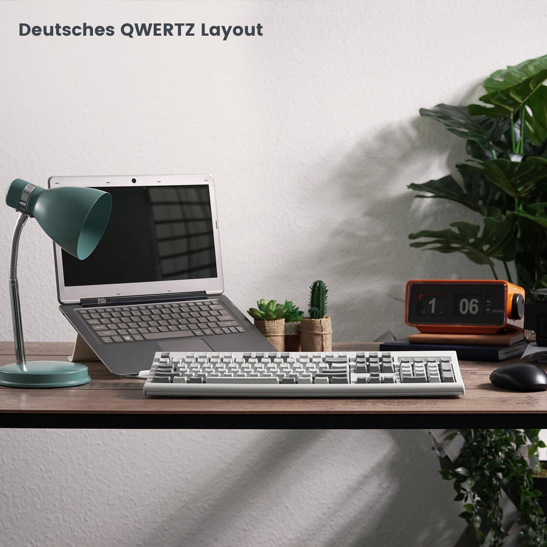 Perixx PERIBOARD-106M, USB-Kabelgebundene Tastatur in Vollformat mit ergonomischen Design, Retro/Vin