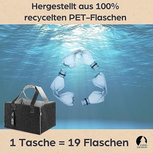 TANNDESIGN - Einkaufskorb & Kaminholzkorb aus recycelten Plastikflaschen (Filz-Tasche) - Holz-Korb f