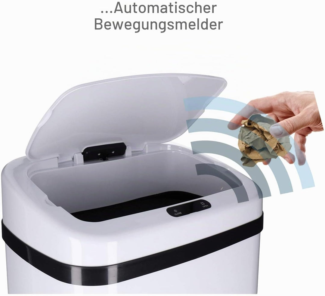 TP Sensor Müll-Eimer, Abfall-Behälter aus Edelstahl, automatischer Deckel, eckig, geruchsdicht, für