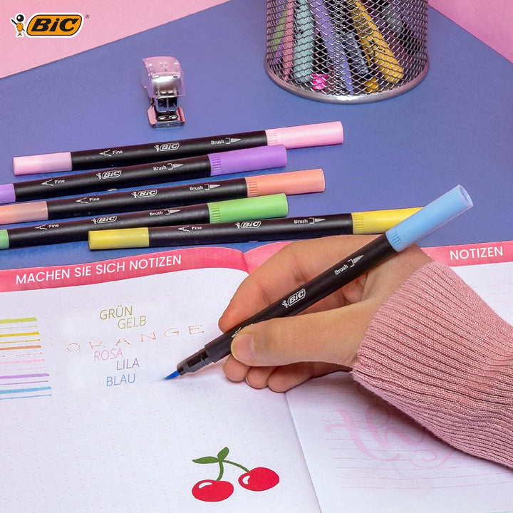 BIC Schreibwaren Set Pastell à 23: 6 Textmarker, 5 Fineliner, 6 Bleistifte, 6 Dual Tip Brush Pens, j