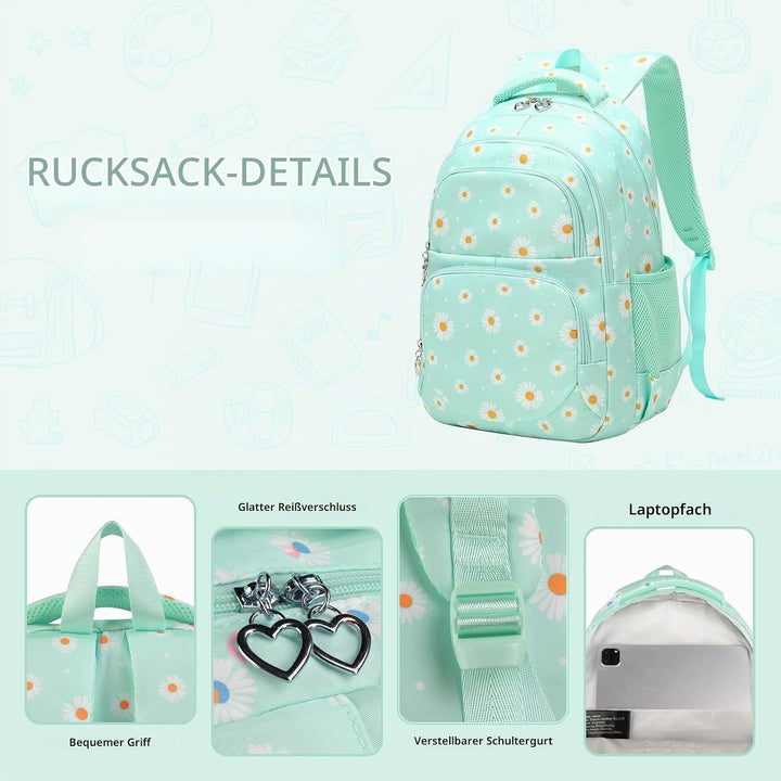 SIVENKE Schulrucksack Mädchen Teenager Damen Schultasche Rucksack Set Gänseblümchen Schulranzen für
