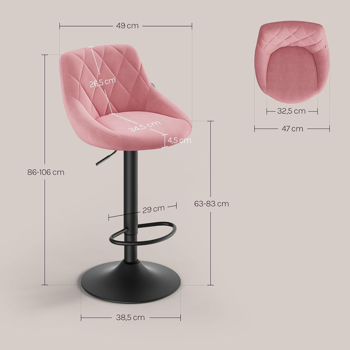 WOLTU BH219rs-2 Barhocker Tresenhocker, Gute gepolstert, Samt, Höhenverstellbar, Drehbar, 2 x Hocker