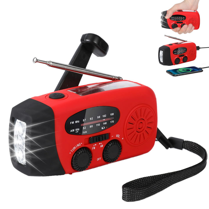 Kurbelradio,Notfallradio mit Kurbel und Solar,AM/FM/WB-Empfang,USB-Ladefunktion,LED-Beleuchtung,IP3X