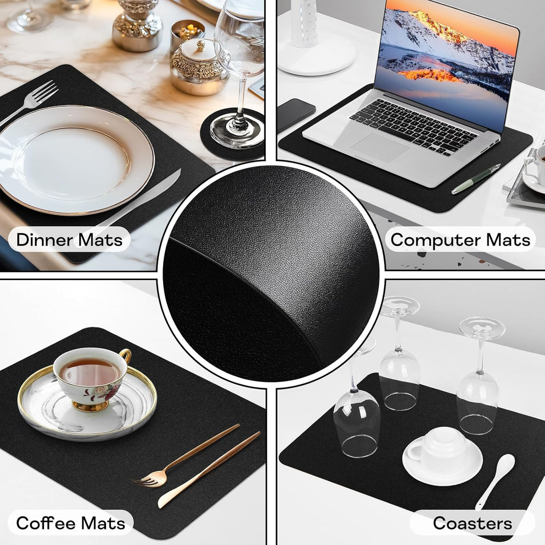 APLKER Tischset Leder 6er Set - Kunstleder Platzset Abwaschbar, Hitzebeständig Doppelseitigen Wasser