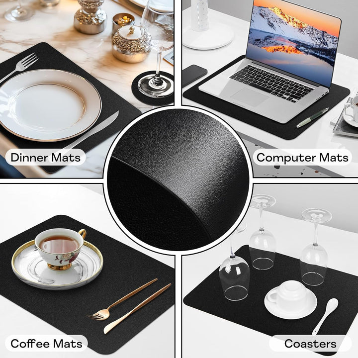APLKER Tischset Leder 6er Set - Kunstleder Platzset Abwaschbar, Hitzebeständig Doppelseitigen Wasser