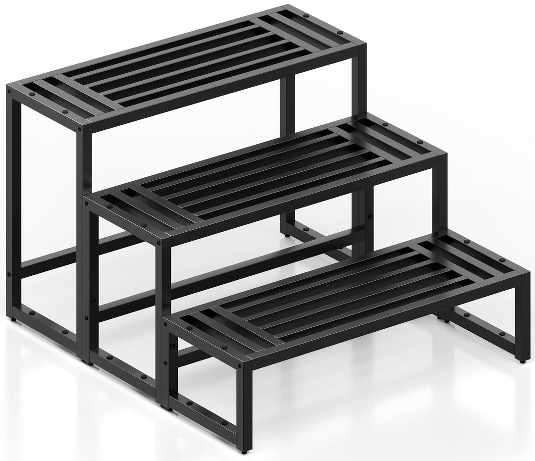 Pflanzenständer Indoor Outdoor,3 Etagen Metall Blumenstände Schwarz Rostfest Blumenhocker,Pflanzenre