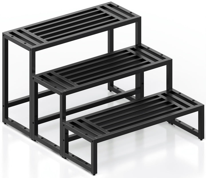Pflanzenständer Indoor Outdoor,3 Etagen Metall Blumenstände Schwarz Rostfest Blumenhocker,Pflanzenre