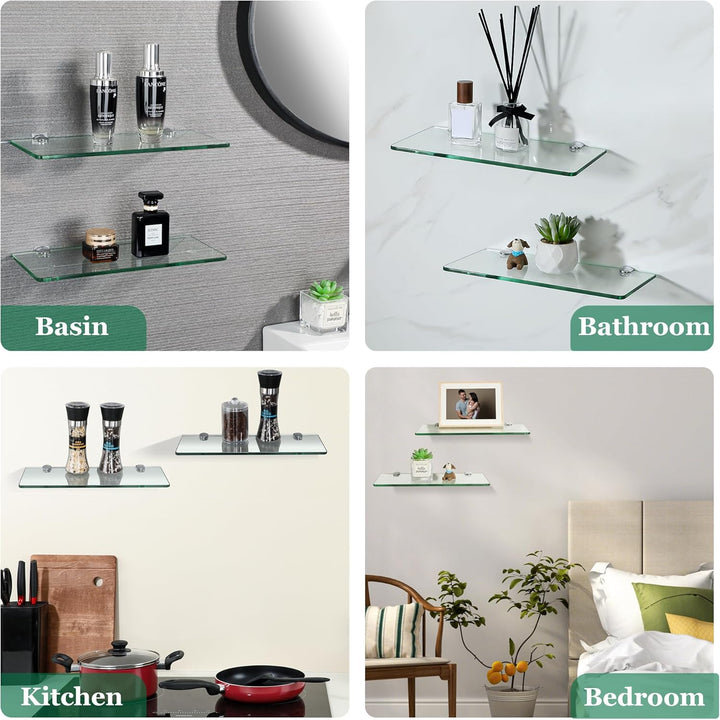 SAYAYO Glasregal Badezimmer, 2PC Badregal Duschablage Glasablage mit 6MM Dicke Wandregal Glas Badreg