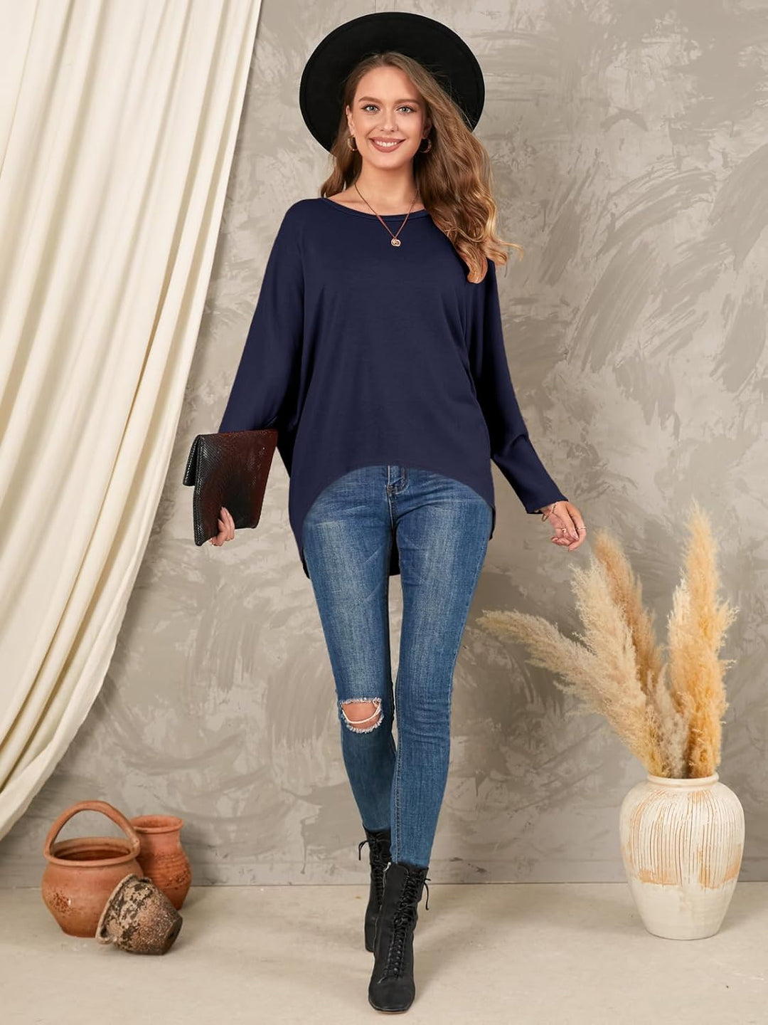 ZANZEA Damen-Pullover, Übergrösse, Feldermausärmel, Langarm-Oberteil, asymmetrisches Shirt, Freizeit