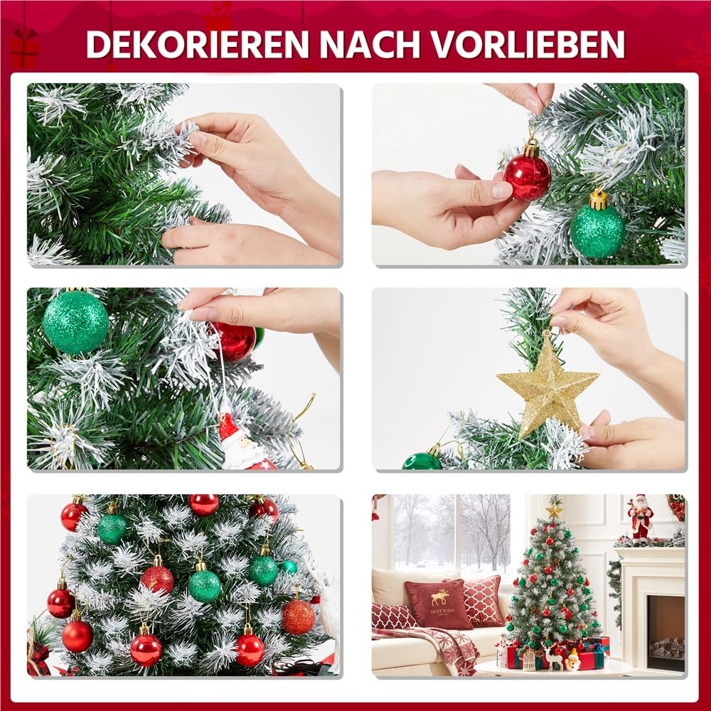 Yaheetech 90 cm Weihnachtsbaum mit Schnee, Mini Kunstweihnachtsbaum, Tisch-Weihnachtsbaum, Weihnacht
