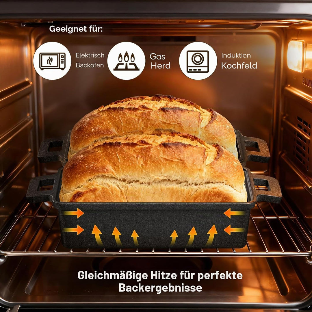 Brotbackform mit Deckel, Topf aus Gusseisen, ideal als Brotform, Brotzubehör, Brotbackform und Kuche