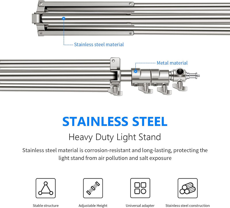 NEEWER 79"/2m Edelstahl Lichtstativ,federgepuffertes Hochleistungs Fotografiestativ mit 1/4" bis 3/8