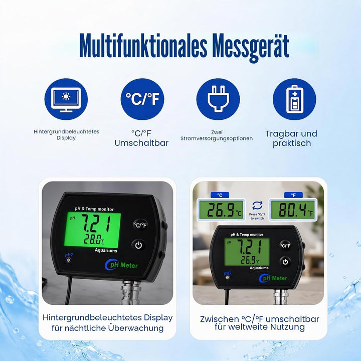 PH Messgerät 2 in 1 Temperatur Digitaler PH Tester, pH-Meter mit ATC, Wasserqualität Tester mit LCD,