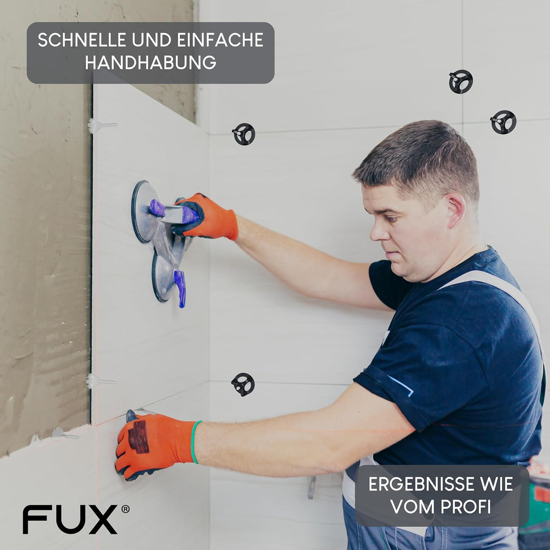 FUX® Fliesen Nivelliersystem 2mm, Fliesenleger Set: 100 Zughauben 2mm + 200 Gewindelaschen, Fliesenv