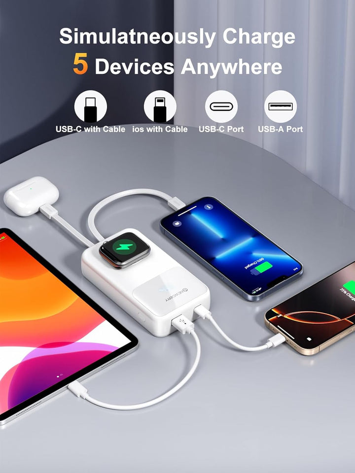 NEWDERY Powerbank für Apple Watch & iPhone Ladegerät 20000mAh Drahtloses Ladestation Power Bank, Sch