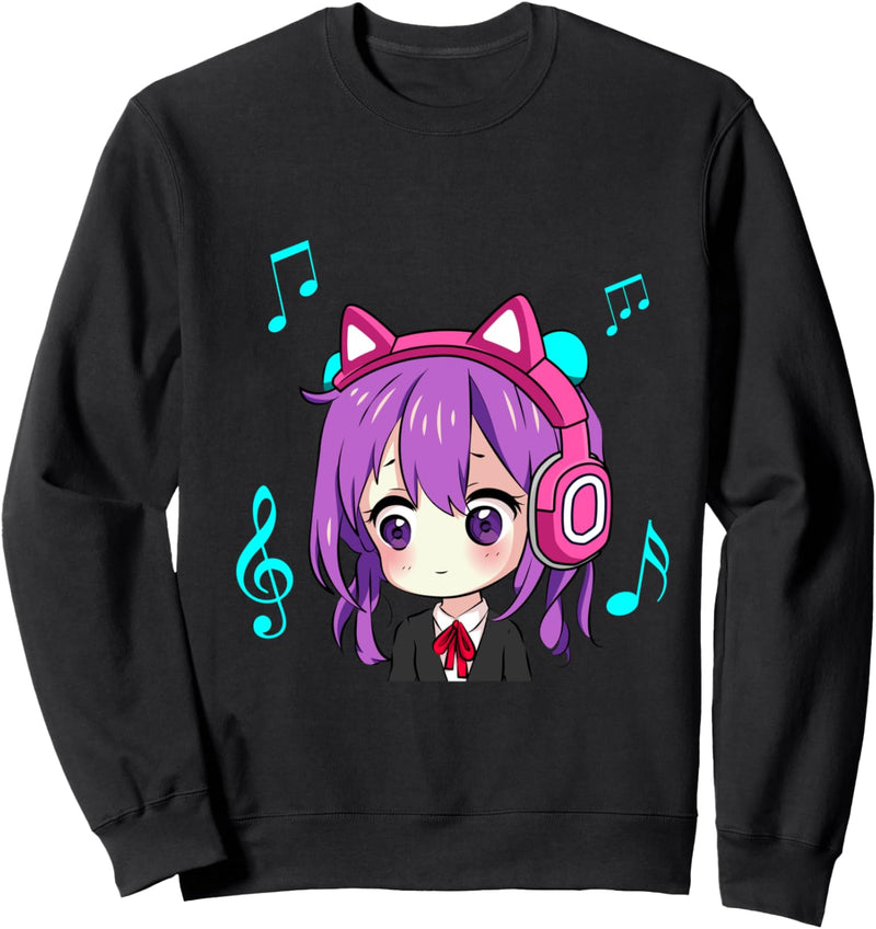 Anime Girl mit Kopfhörern zum Musikhören Sweatshirt